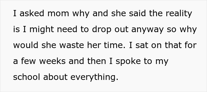 Text from a 16-year-old discussing being made the man of the house and considering dropping out of school. Text from a 16-year-old discussing being made the man of the house and considering dropping out of school.