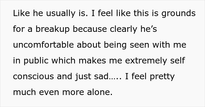 Text excerpt discussing feelings of discomfort in public relating to a partner's behavior.