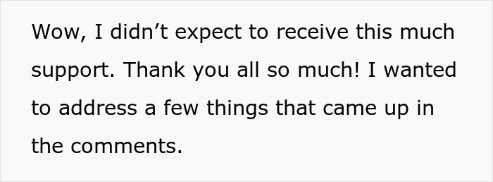 Text expressing surprise at receiving support and addressing comments.