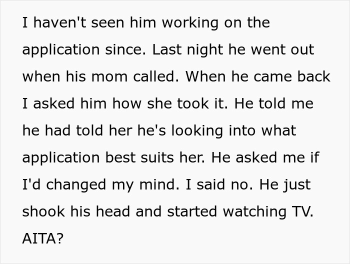 Text exchange about a mother-in-law's extended stay, leading to tension between her son and his partner. Text exchange about a mother-in-law's extended stay, leading to tension between her son and his partner.