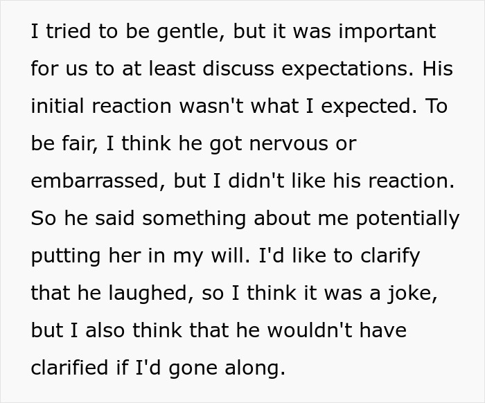 Text conversation about expectations, discussing inheritance and will.