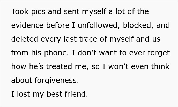 Text conversation of a woman expressing heartbreak after checking her boyfriend's phone.