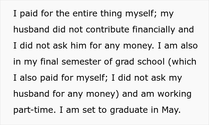 Text from a wife explaining her husband didn't invest financially in her graphic novel.