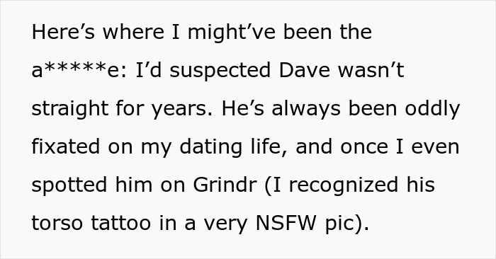 Text about a guy confronting his uncle for being on Grindr, sparking family drama.