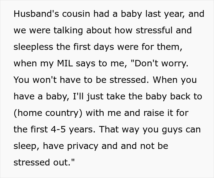 Text exchange about MIL's comment on taking the baby, causing fear and concern.