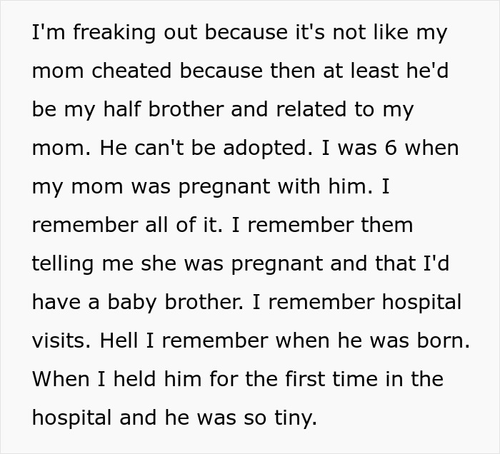 Text expressing a woman's shock at unexpected family DNA results.