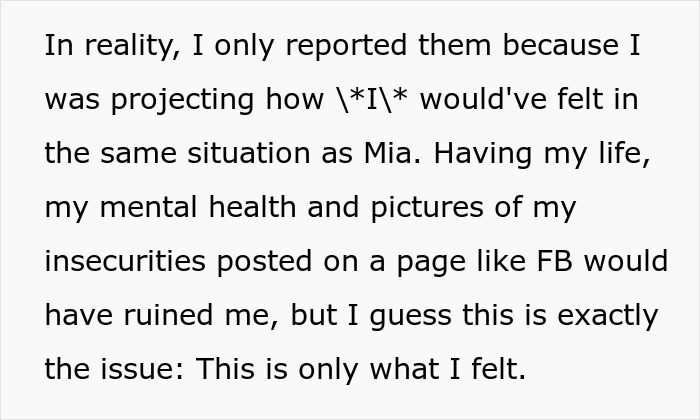 Text discussing impact of sharing daughter's eating disorder online. Text discussing impact of sharing daughter's eating disorder online.