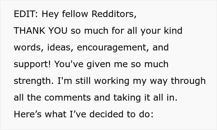 Grateful Redditor appreciates support in family decision-making process with siblings, nieces, and nephews.