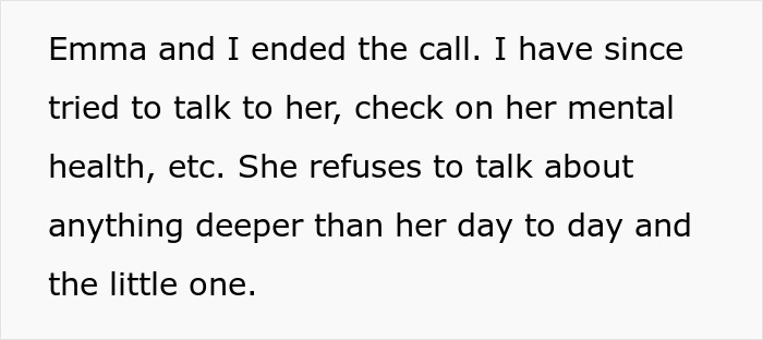 Text message about a woman distant yet expecting mom's help with her child, discussing communication issues.