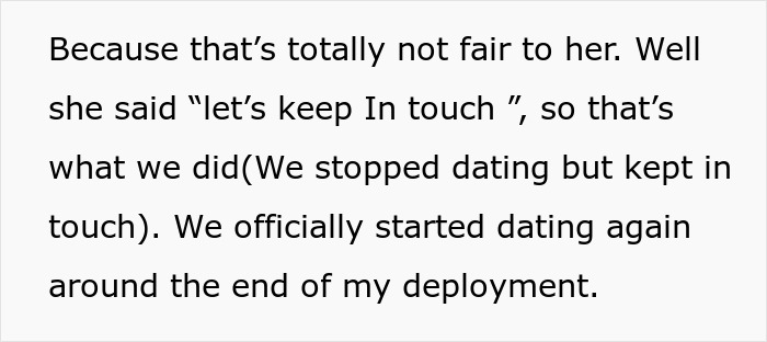 Text about dating and deployment, with themes of marriage and honesty.