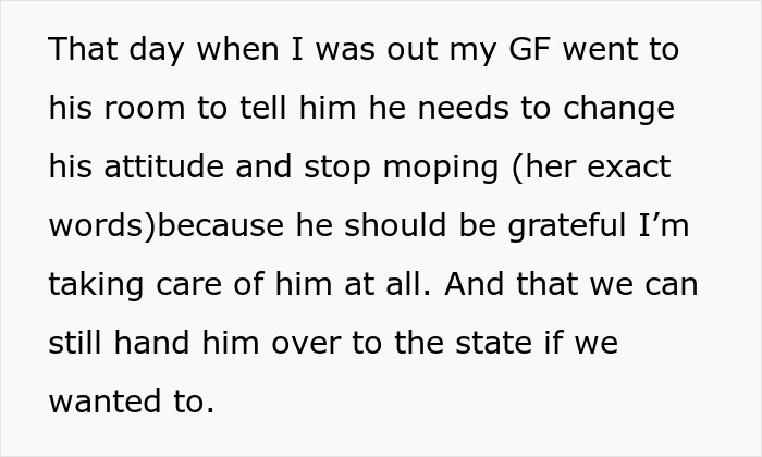 Text screenshot of a conversation about a conflict with a grieving little brother. Text screenshot of a conversation about a conflict with a grieving little brother.