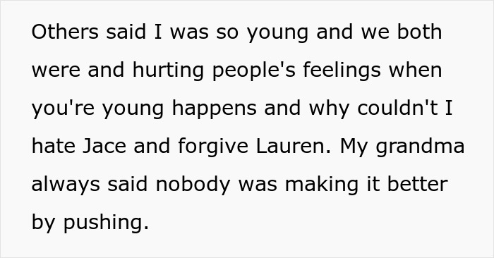 Text about family conflict and forgiveness issues over a past relationship involving siblings.