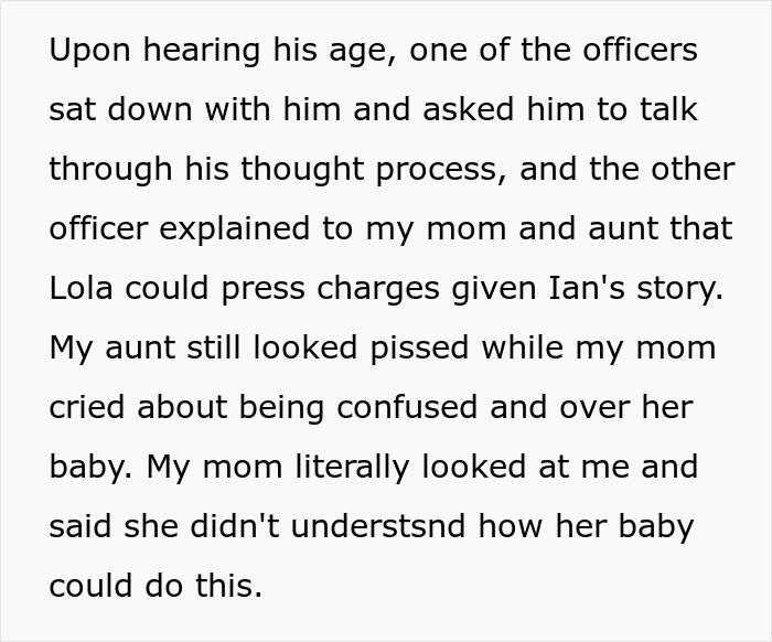 Text discussing family conflict after girlfriend retaliates against prank.