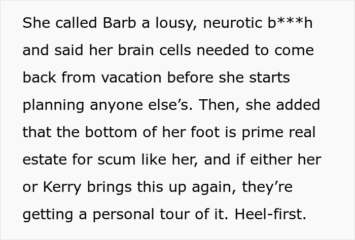 Text image showing a heated argument involving insults and personal remarks between two women.