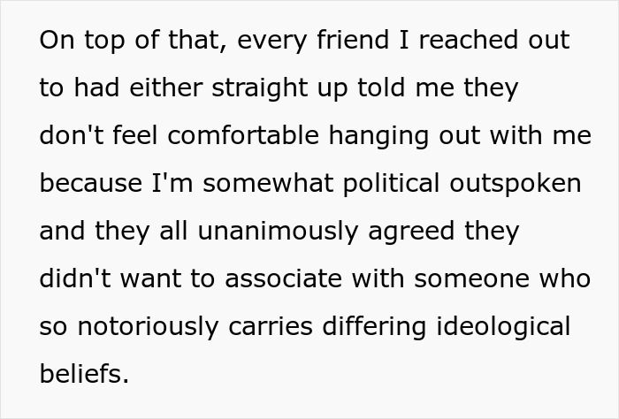 Anonymous celebrity confession about feeling disillusioned and isolated due to political beliefs.