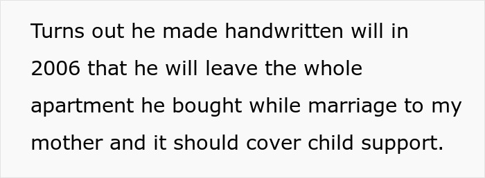 Handwritten will from 2006 about leaving an apartment for child support.