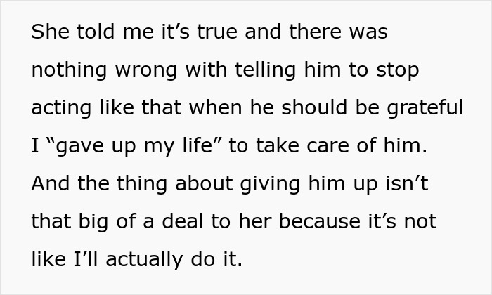 Text conversation involving a woman's comments about caring for her BF's grieving brother, expressing frustration. Text conversation involving a woman's comments about caring for her BF's grieving brother, expressing frustration.