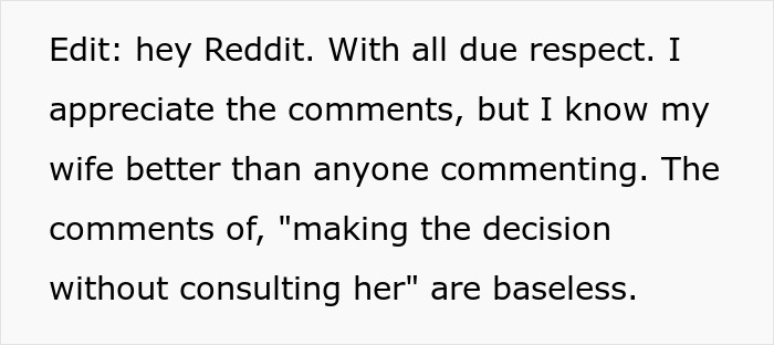 Text post reading a Reddit edit about a hubby confronting family over treatment of pregnant wife and banning them from birth until apology.
