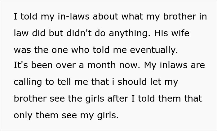 Text conversation about brother-in-law and in-laws discussing children and family issues.