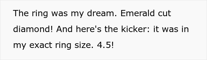 Close-up of a $400 pricey ring with an emerald cut diamond given by a millionaire neighbor's fianc&eacute;e wanting something different.