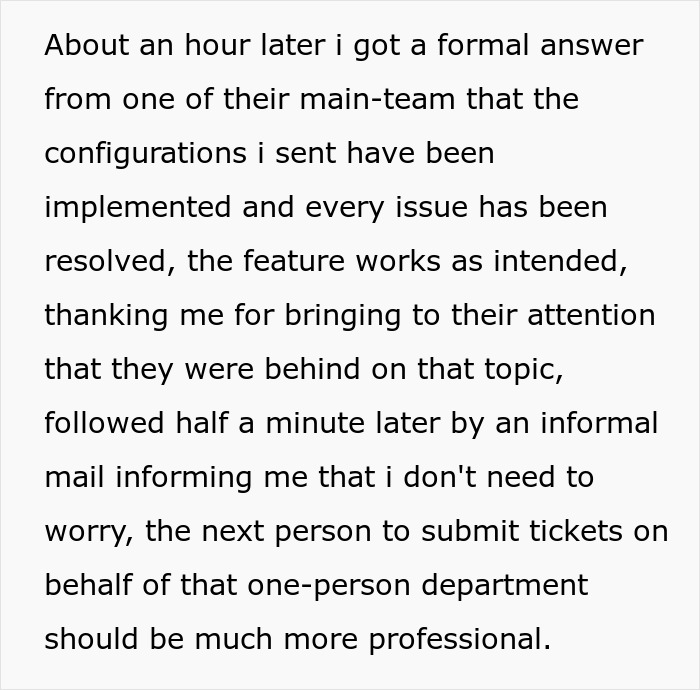 Email response detailing ticket resolution after rude client demand for escalation.