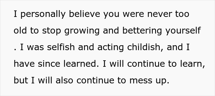 Text excerpt about personal growth and learning, related to quickly shutting down sister after trying to change tradition. Text excerpt about personal growth and learning, related to quickly shutting down sister after trying to change tradition.