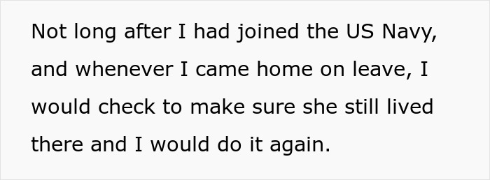 Text snippet about US Navy member ensuring a neighbor still lived nearby after an incident involving cats.