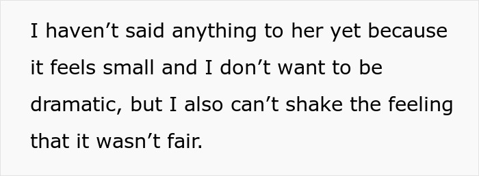 Text expressing regret about fairness in a potluck situation.