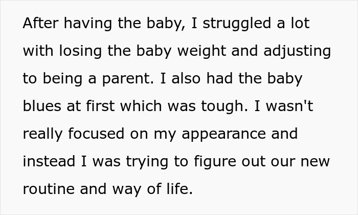 Text about postpartum challenges of losing weight and adjusting to parenting. Text about postpartum challenges of losing weight and adjusting to parenting.