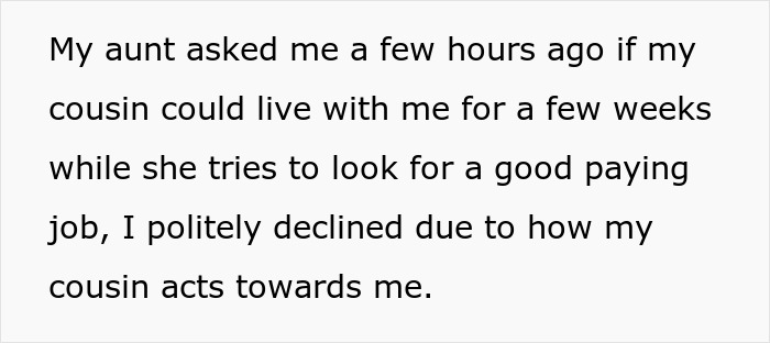 Text about a guy declining to take care of his autistic cousin due to their relationship dynamics.