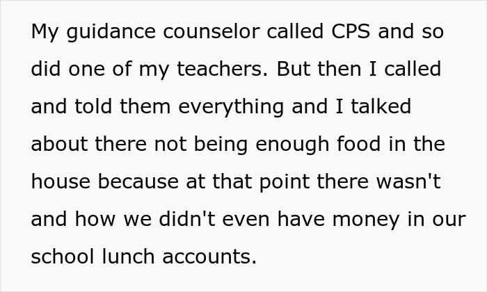 Text message revealing discussion on insufficient food in the house and school lunch account issues, related to CPS involvement. Text message revealing discussion on insufficient food in the house and school lunch account issues, related to CPS involvement.