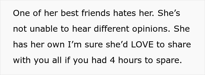 Text about a friend disliking someone and the person's willingness to share opinions, related to childish behavior.