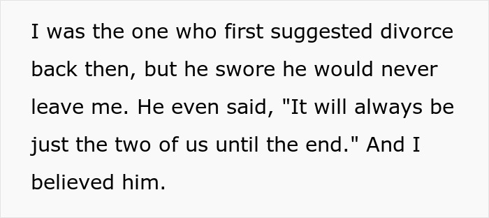 Text excerpt discusses divorce suggestion and a promise to stay.