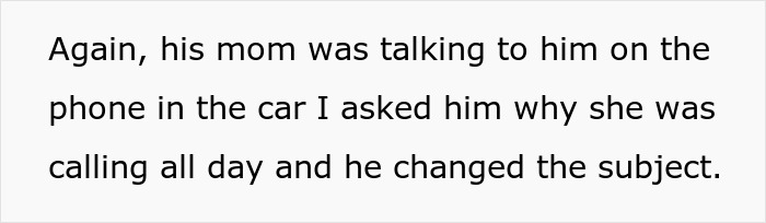 Text about a man talking to his mom in the car and changing the subject when asked.