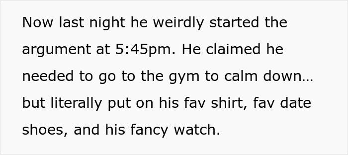 Text about a guy's weird behavior and dress choice for the gym raises questions about his motives.