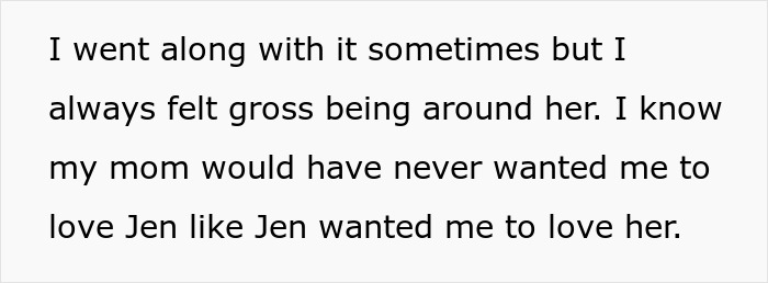 Text describing feelings about a stepmom who impacted life with an affair.