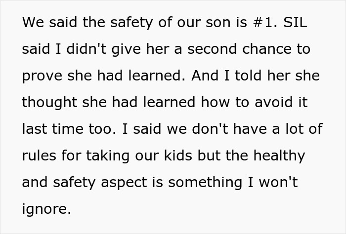 Text discussing safety concerns for a son and frustration with SIL over disregarding allergies.