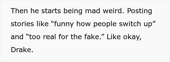 Text about a woman and her best friend sharing cryptic posts after an engagement photo incident.