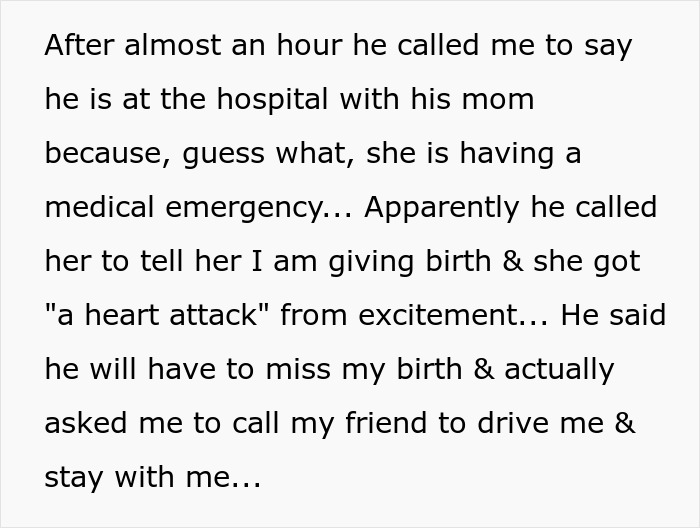 Mom-to-be's husband prioritizes his mom during her fake labor, asking friend to assist instead.