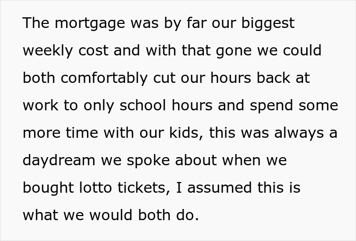 Text discussing the impact of sharing lotto winnings on work-life balance and family time.