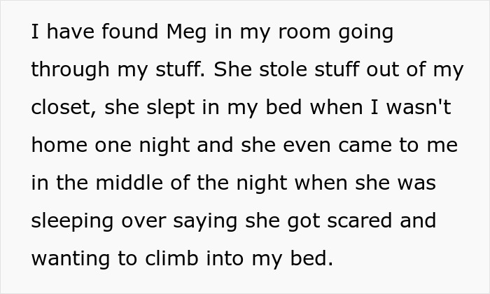 Text describing harassment incidents between teens in a bedroom setting.