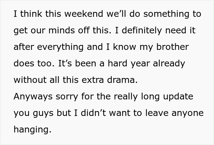 Text message about coping after drama, expressing the need for a getaway and an apology for a lengthy update. Text message about coping after drama, expressing the need for a getaway and an apology for a lengthy update.