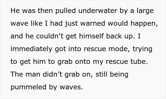 Boomer struggling underwater as lifeguard attempts rescue during a dangerous near-drowning incident at the beach.