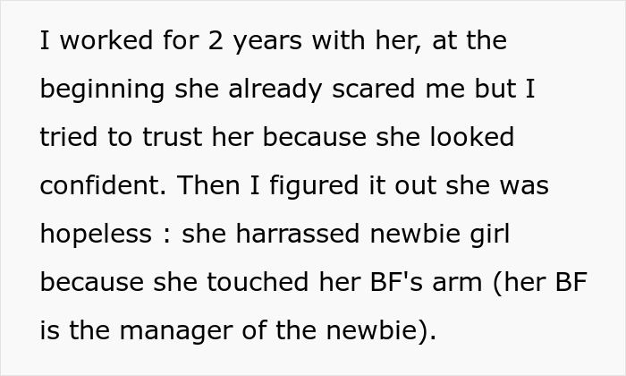 Text describing workplace harassment involving an event manager.