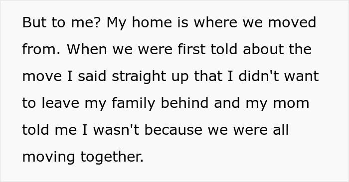 Text describing a teen's feelings about moving to stepdad’s hometown for a better life. Text describing a teen's feelings about moving to stepdad’s hometown for a better life.