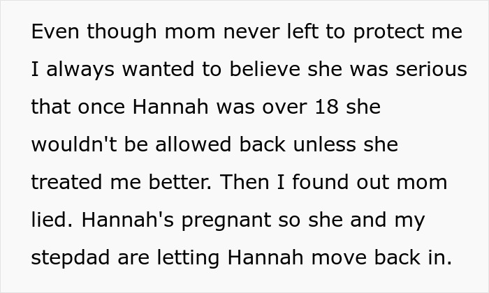Text describing teen upset about pregnant stepdaughter moving back in with mom.