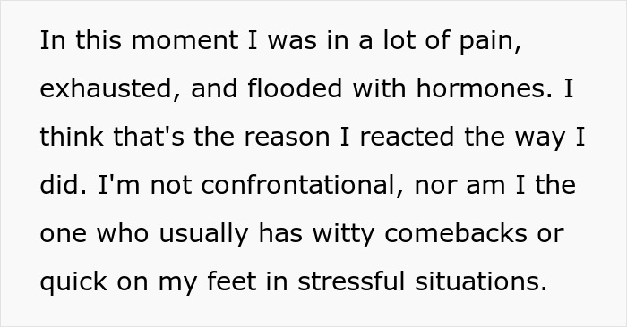Text about being overwhelmed and not confrontational, related to new mom experience. Text about being overwhelmed and not confrontational, related to new mom experience.