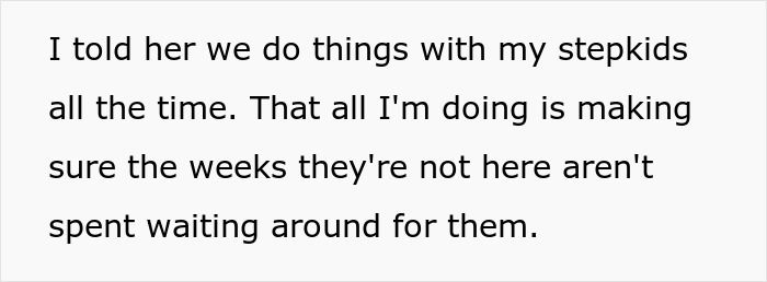 Text excerpt about stepmom discussing activities with stepkids to avoid exclusion.