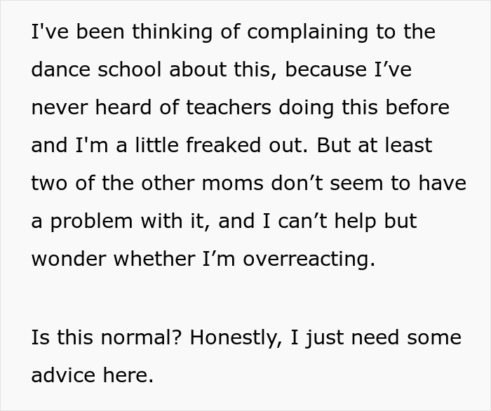 Text expressing a mom's concern about a dance teacher&rsquo;s sleepover invitation.