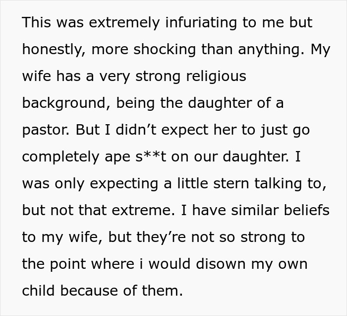 Alt text: Dad defends bi daughter while wife threatens divorce over her lifestyle, causing family conflict and embarrassment. Alt text: Dad defends bi daughter while wife threatens divorce over her lifestyle, causing family conflict and embarrassment.